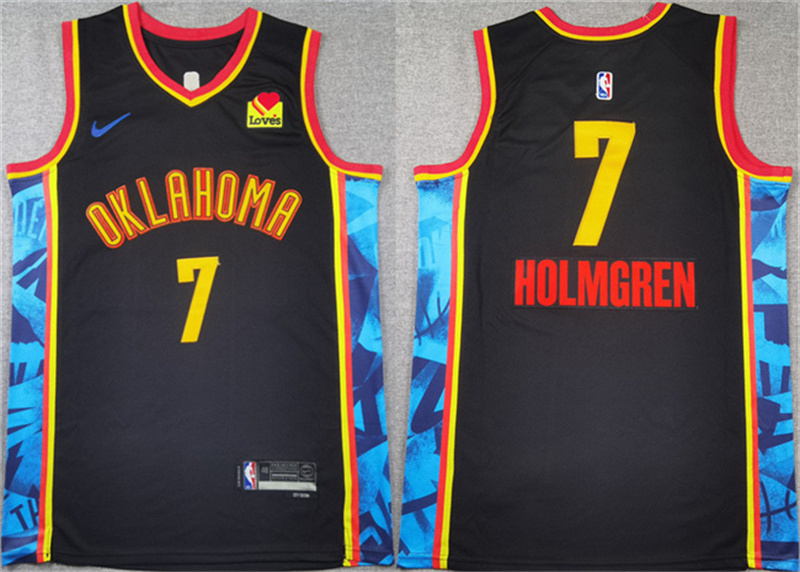 Men's Oklahoma City Thunder #7 Chet Holmgren Black 2024-25 City Edition Stitched Basketball Jersey