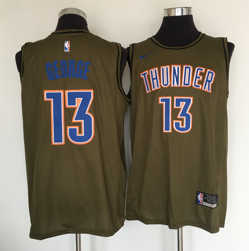 Thunder #13 Paul George Olive Nike Swingman Jersey