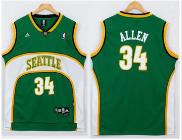 Oklahoma City Thunder #34 Ray Allen Green Seattle SuperSonics Style Stitched NBA Jersey
