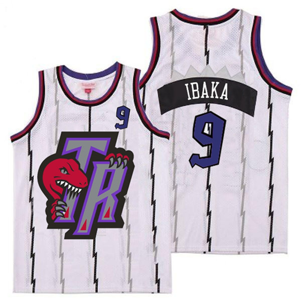 Raptors 9 Serge Ibaka White Big Gray TR Logo Retro Jersey 6