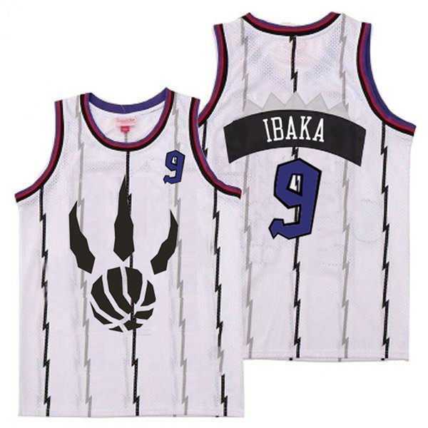 Raptors 9 Serge Ibaka White Throwback Jersey1