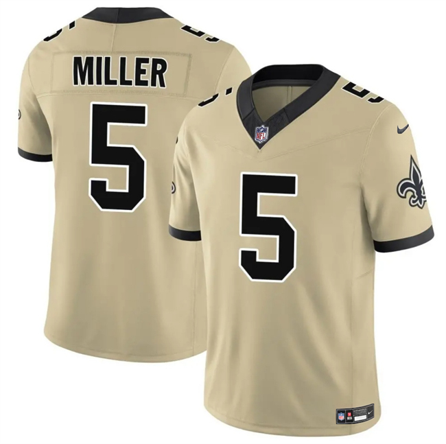 Men's New Orleans Saints #5 Kendre Miller Gold 2025 F.U.S.E. Alternate Vapor Limited Stitched Football Jersey Men's New Orleans Saints #5 Kendre Miller Gold 2025 F.U.S.E. Alternate Vapor Limited Stitched Football Jersey