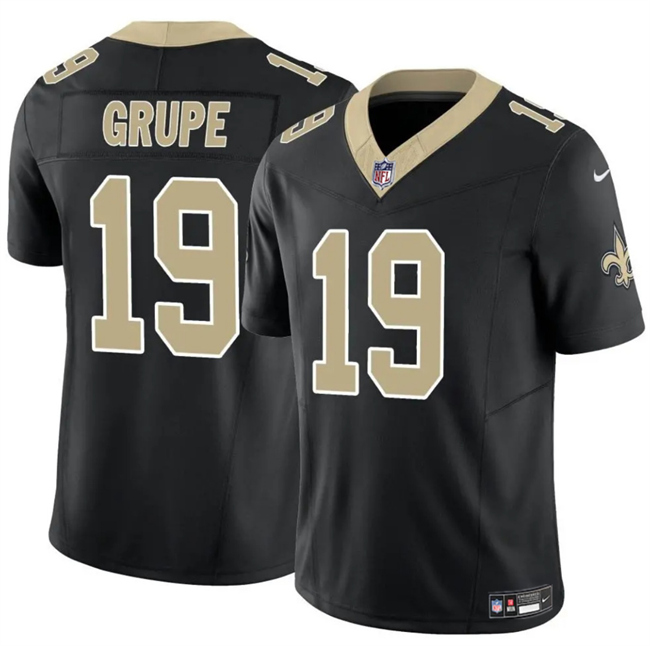 Men's New Orleans Saints #19 Blake Grupe Black 2025 F.U.S.E Vapor Limited Stitched Football Jersey Men's New Orleans Saints #19 Blake Grupe Black 2025 F.U.S.E Vapor Limited Stitched Football Jersey