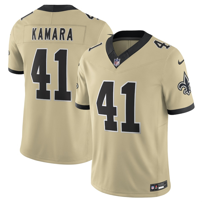 Men's New Orleans Saints #41 Alvin Kamara Gold 2025 F.U.S.E. Alternate Vapor Limited Stitched Football Jersey Men's New Orleans Saints #41 Alvin Kamara Gold 2025 F.U.S.E. Alternate Vapor Limited Stitched Football Jersey