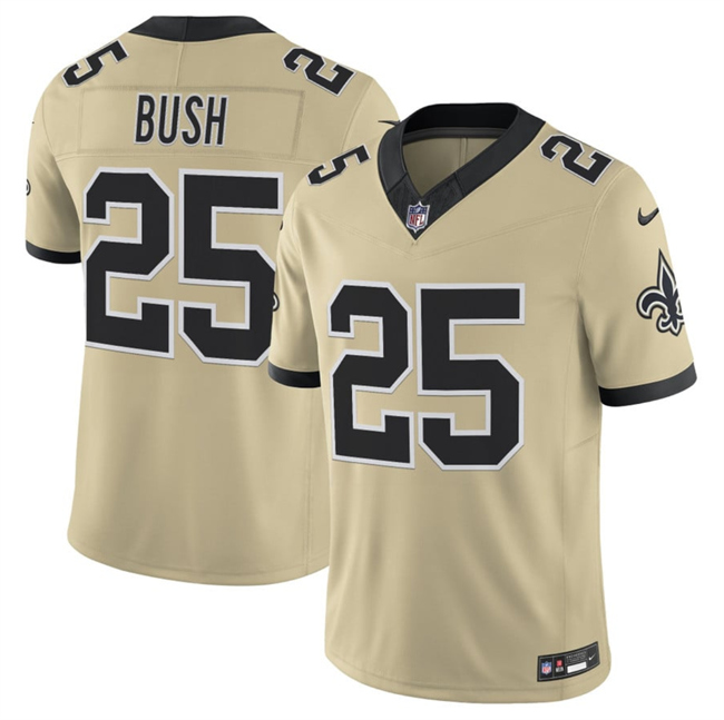 Men's New Orleans Saints #25 Reggie Bush Gold 2025 F.U.S.E. Alternate Vapor Limited Stitched Football Jersey Men's New Orleans Saints #25 Reggie Bush Gold 2025 F.U.S.E. Alternate Vapor Limited Stitched Football Jersey