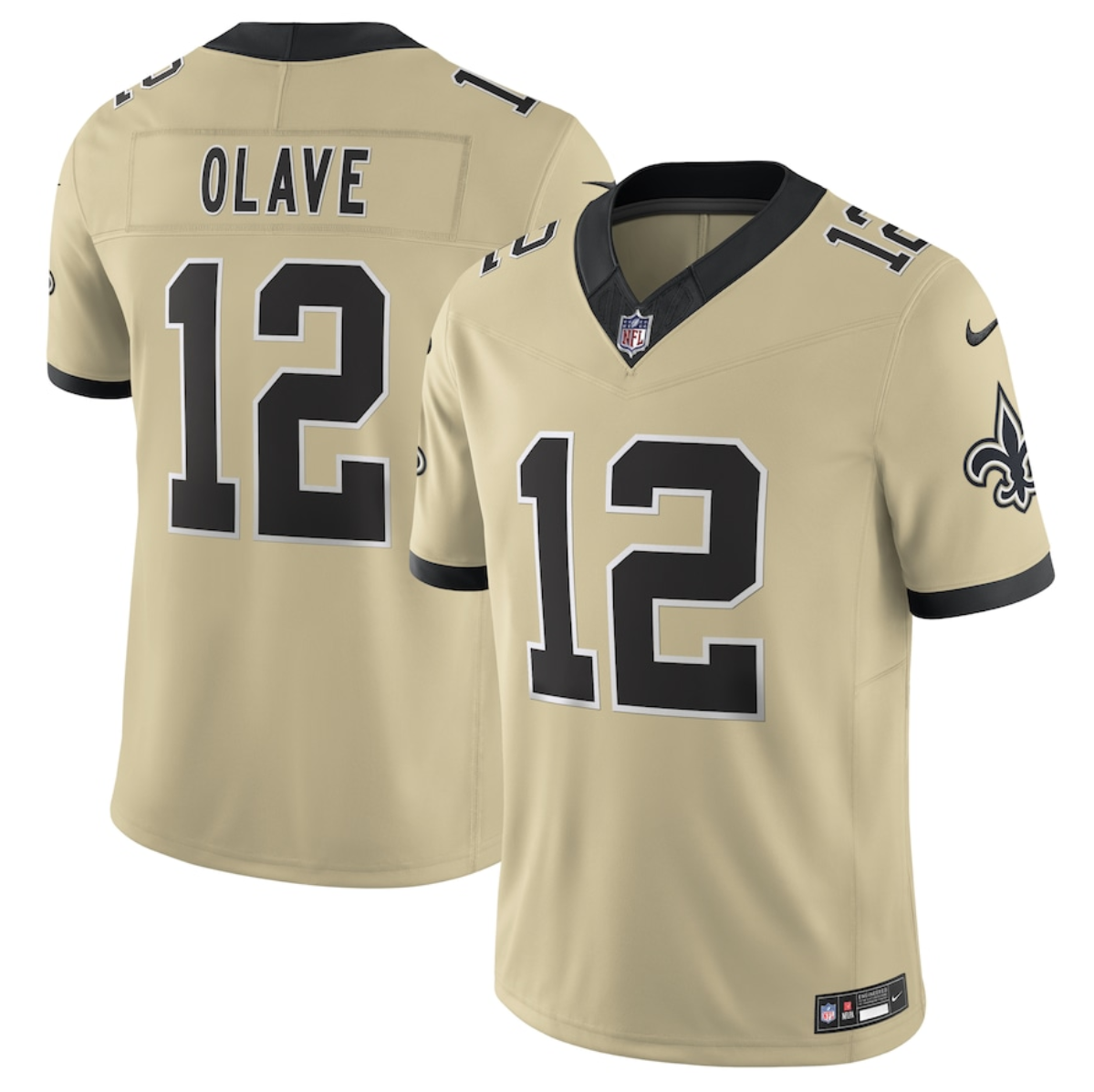 Men's New Orleans Saints #12 Chris Olave Gold 2025 F.U.S.E. Alternate Vapor Limited Stitched Football Jersey Men's New Orleans Saints #12 Chris Olave Gold 2025 F.U.S.E. Alternate Vapor Limited Stitched Football Jersey