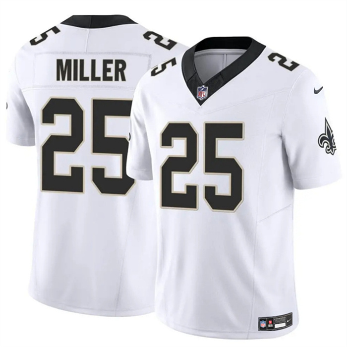 Men's New Orleans Saints #25 Kendre Miller White Vapor Limited Stitched Football Jersey Men's New Orleans Saints #25 Kendre Miller White Vapor Limited Stitched Football Jersey