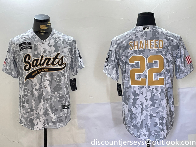 Men's New Orleans Saints Team #22 Rashid Shaheed 2024 Arctic Camo Salute To Service Stitched Baseball Jersey Men's New Orleans Saints Team #22 Rashid Shaheed 2024 Arctic Camo Salute To Service Stitched Baseball Jersey