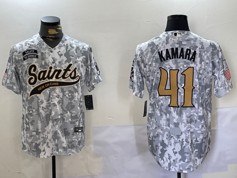 Men's New Orleans Saints Team #41 Alvin Kamara 2024 Arctic Camo Salute To Service Stitched Baseball Jersey Men's New Orleans Saints Team #41 Alvin Kamara 2024 Arctic Camo Salute To Service Stitched Baseball Jersey