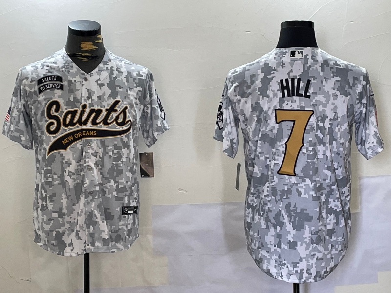 Men's New Orleans Saints Team #7 Taysom Hill 2024 Arctic Camo Salute To Service Stitched Baseball Jersey Men's New Orleans Saints Team #7 Taysom Hill 2024 Arctic Camo Salute To Service Stitched Baseball Jersey