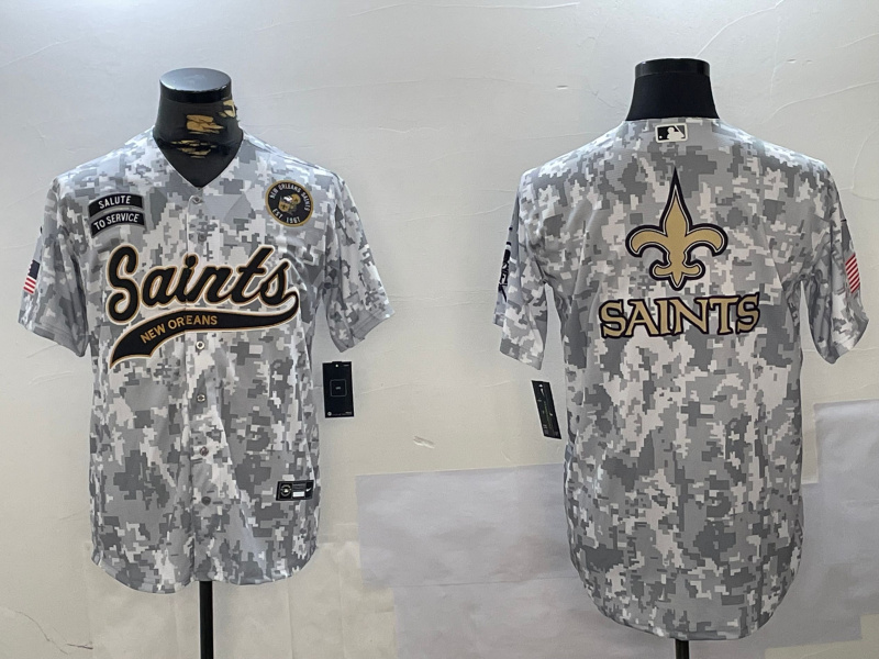 Men's New Orleans Saints Team Big Logo 2024 Arctic Camo Salute To Service Stitched Baseball Jersey 5 Men's New Orleans Saints Team Big Logo 2024 Arctic Camo Salute To Service Stitched Baseball Jersey 5