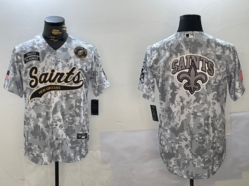 Men's New Orleans Saints Team Big Logo 2024 Arctic Camo Salute To Service Stitched Baseball Jersey 8 Men's New Orleans Saints Team Big Logo 2024 Arctic Camo Salute To Service Stitched Baseball Jersey 8