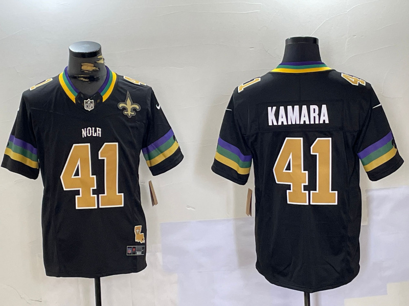 Men's New Orleans Saints #41 Alvin Kamara Black 2024 F.U.S.E. Vapor Limited Stitched Jersey 2 Men's New Orleans Saints #41 Alvin Kamara Black 2024 F.U.S.E. Vapor Limited Stitched Jersey 2