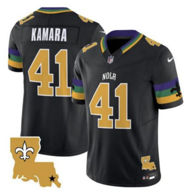 Men's New Orleans Saints #41 Alvin Kamara Black 2024 F.U.S.E. Vapor Limited Stitched Jersey Men's New Orleans Saints #41 Alvin Kamara Black 2024 F.U.S.E. Vapor Limited Stitched Jersey