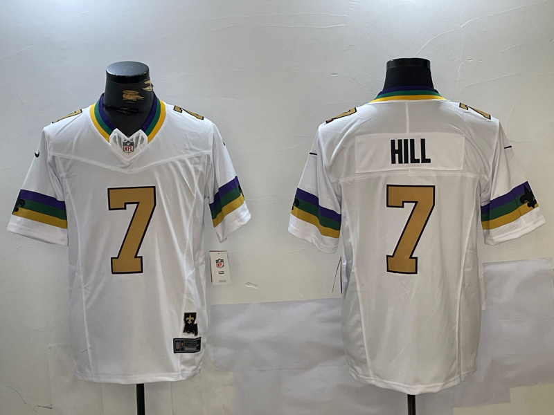 Men's New Orleans Saints #7 Taysom Hill White Vapor Limited Stitched Football Jersey 1 Men's New Orleans Saints #7 Taysom Hill White Vapor Limited Stitched Football Jersey 1