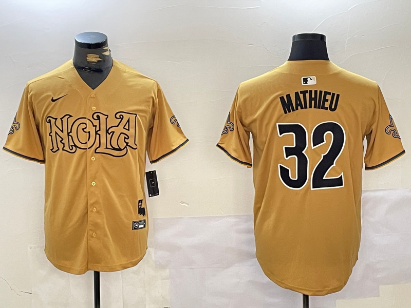 Men's New Orleans Saints #32 Tyrann Mathieu yellow Cool Base Stitched Baseball Jersey Men's New Orleans Saints #32 Tyrann Mathieu yellow Cool Base Stitched Baseball Jersey