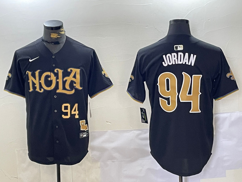 Men's New Orleans Saints #94 Cameron Jordan Black Cool Base Stitched Baseball Jersey 1 Men's New Orleans Saints #94 Cameron Jordan Black Cool Base Stitched Baseball Jersey 1