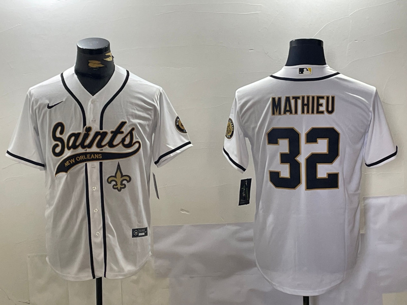 Men's New Orleans Saints #32 Tyrann Mathieu White Cool Base Stitched Baseball Jersey 3 Men's New Orleans Saints #32 Tyrann Mathieu White Cool Base Stitched Baseball Jersey 3
