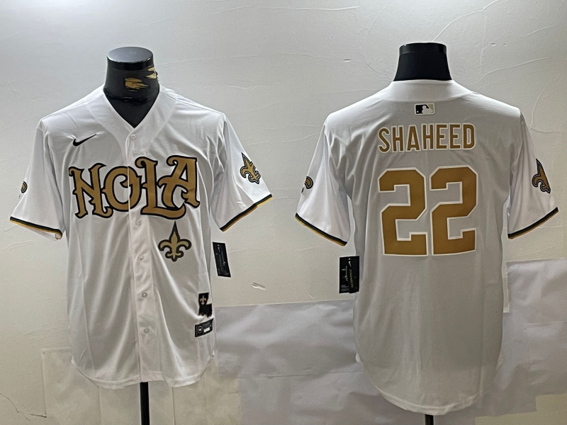 Men's New Orleans Saints #22 Rashid Shaheed White Cool Base Stitched Baseball Jersey 2 Men's New Orleans Saints #22 Rashid Shaheed White Cool Base Stitched Baseball Jersey 2