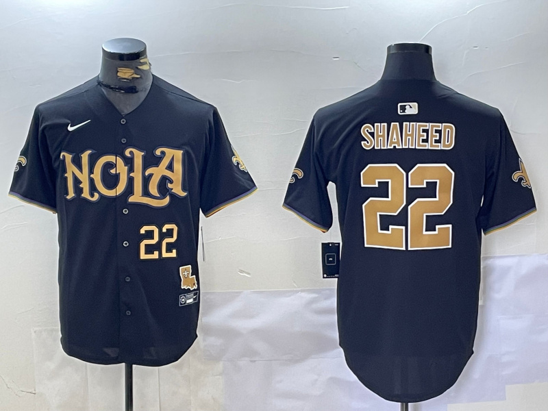 Men's New Orleans Saints #22 Rashid Shaheed Black Cool Base Stitched Baseball Jersey 1 Men's New Orleans Saints #22 Rashid Shaheed Black Cool Base Stitched Baseball Jersey 1