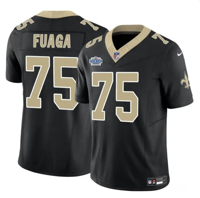 Men's New Orleans Saints #75 Taliese Fuaga Black 2024 With Dradt Patch F.U.S.E Vapor Limited Stitched Football Jersey Men's New Orleans Saints #75 Taliese Fuaga Black 2024 With Dradt Patch F.U.S.E Vapor Limited Stitched Football Jersey
