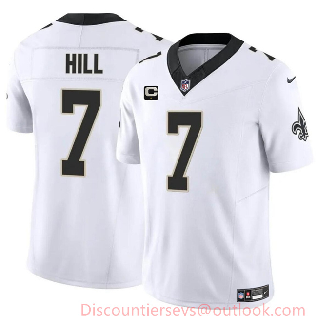 Men's New Orleans Saints #7 Taysom Hill White 2024 F.U.S.E With 1-Star C Patch Vapor Limited Stitched Football Jersey Men's New Orleans Saints #7 Taysom Hill White 2024 F.U.S.E With 1-Star C Patch Vapor Limited Stitched Football Jersey
