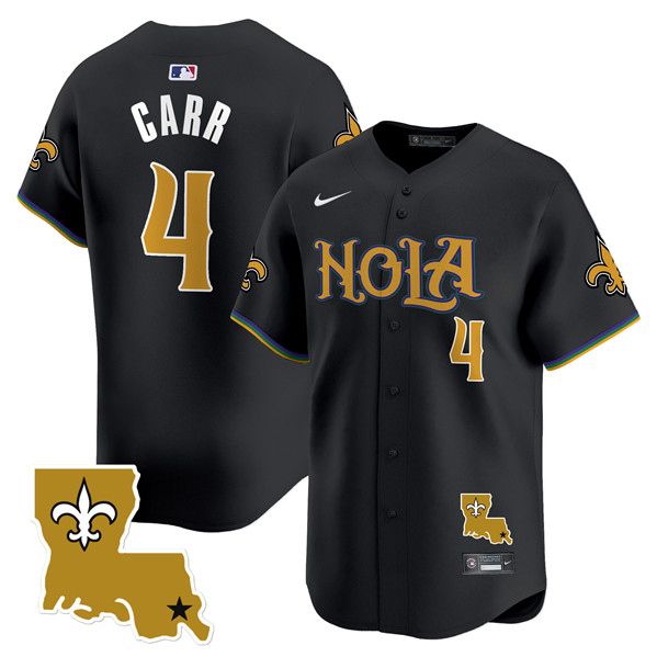 Men's New Orleans Saints #4 Derek Carr Black Cool Base Stitched Baseball Jersey Men's New Orleans Saints #4 Derek Carr Black Cool Base Stitched Baseball Jersey