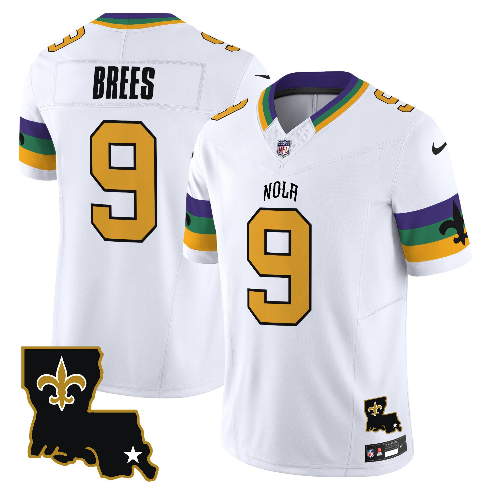 Men's New Orleans Saints #9 Drew Brees White 2024 F.U.S.E. Vapor Limited Stitched Jersey Men's New Orleans Saints #9 Drew Brees White 2024 F.U.S.E. Vapor Limited Stitched Jersey