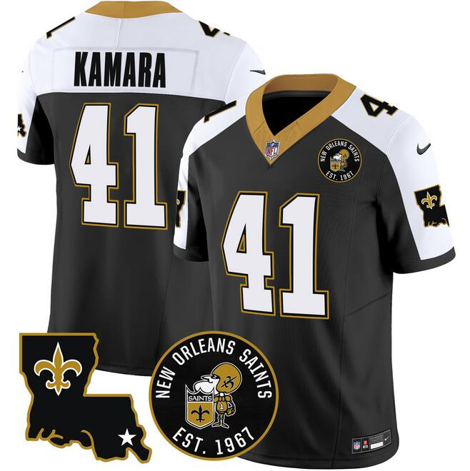Men's New Orleans Saints #41 Alvin Kamara Black F.U.S.E. EST. 1967 Patch Vapor Stitched Jersey Men's New Orleans Saints #41 Alvin Kamara Black F.U.S.E. EST. 1967 Patch Vapor Stitched Jersey