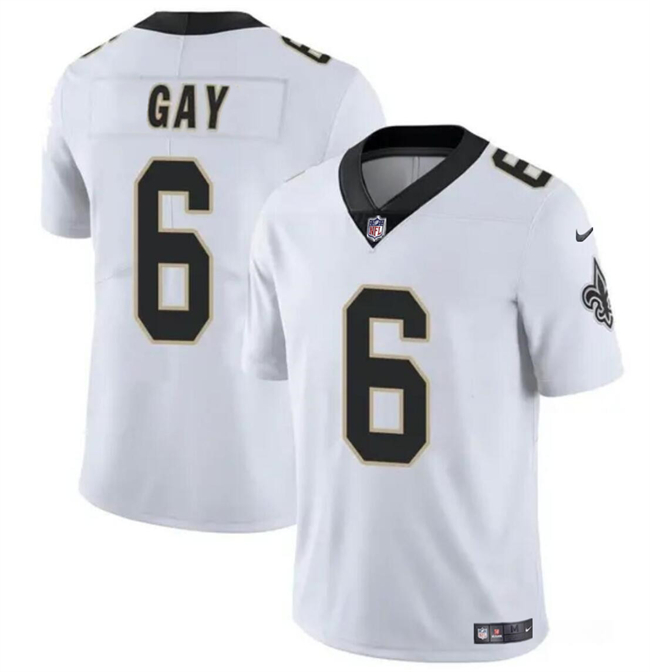 Men's New Orleans Saints #6 Willie Gay White Vapor Limited Stitched Football Jersey Men's New Orleans Saints #6 Willie Gay White Vapor Limited Stitched Football Jersey