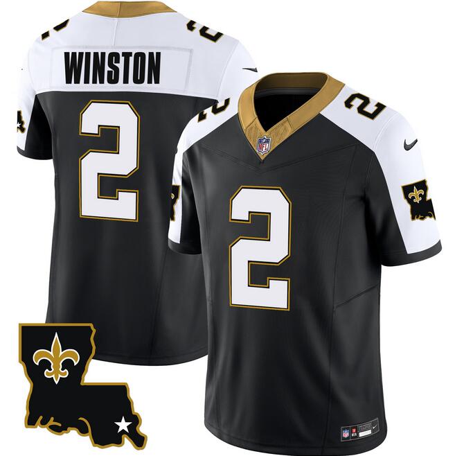 Men's New Orleans Saints #2 Jameis Winston Black White 2023 F.U.S.E. 1987 Legacy Vapor Stitched Jersey Men's New Orleans Saints #2 Jameis Winston Black White 2023 F.U.S.E. 1987 Legacy Vapor Stitched Jersey