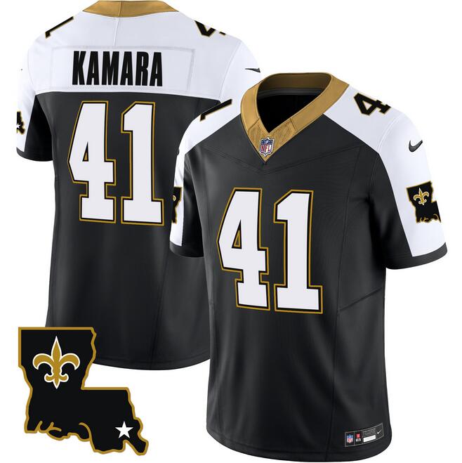 Men's New Orleans Saints #41 Alvin Kamara Black White 2023 F.U.S.E. 1987 Legacy Vapor Stitched Jersey Men's New Orleans Saints #41 Alvin Kamara Black White 2023 F.U.S.E. 1987 Legacy Vapor Stitched Jersey