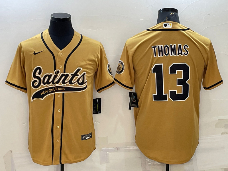 Men's New Orleans Saints #13 Michael Thomas Gold With Patch Cool Base Stitched Baseball Jersey