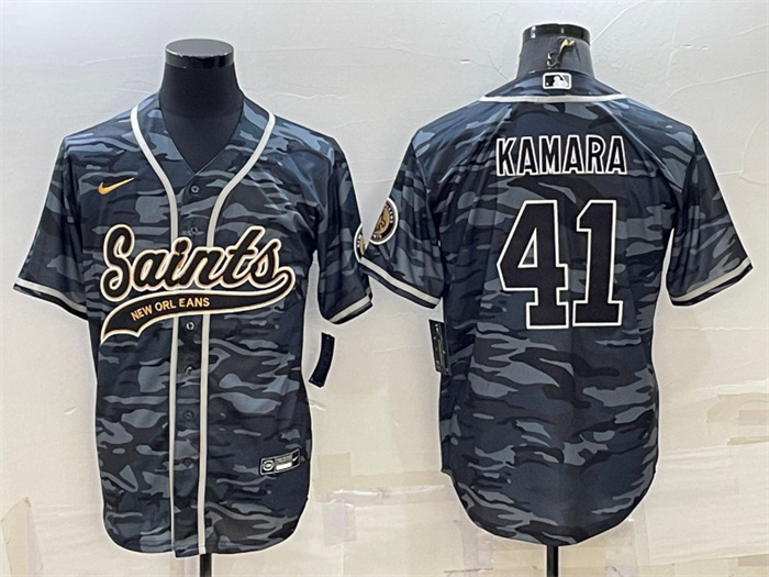 Men's New Orleans Saints #41 Alvin Kamara Grey Camo With Patch Cool Base Stitched Baseball Jerse Men's New Orleans Saints #41 Alvin Kamara Grey Camo With Patch Cool Base Stitched Baseball Jerse