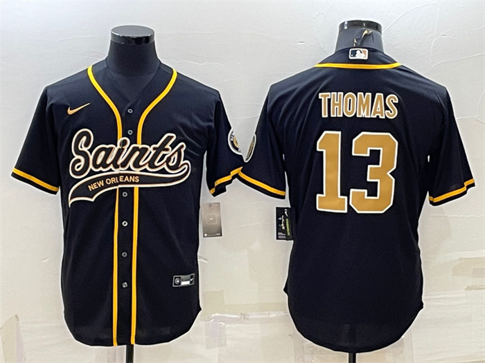 Men's New Orleans Saints #13 Michael Thomas Black With Patch Cool Base Stitched Baseball Jersey Men's New Orleans Saints #13 Michael Thomas Black With Patch Cool Base Stitched Baseball Jersey
