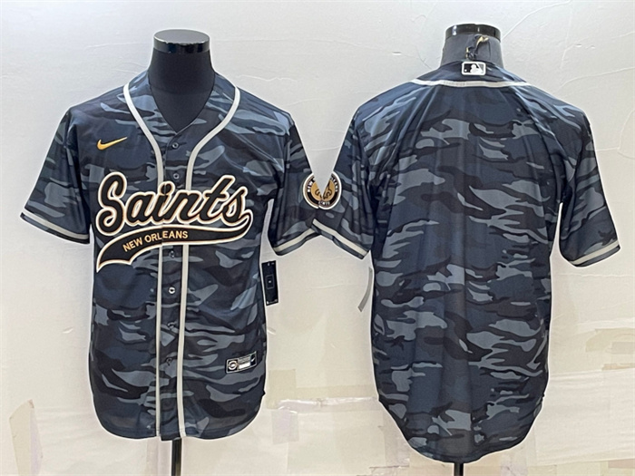 Men's New Orleans Saints Blank Grey Camo With Patch Cool Base Stitched Baseball Jerse Men's New Orleans Saints Blank Grey Camo With Patch Cool Base Stitched Baseball Jerse