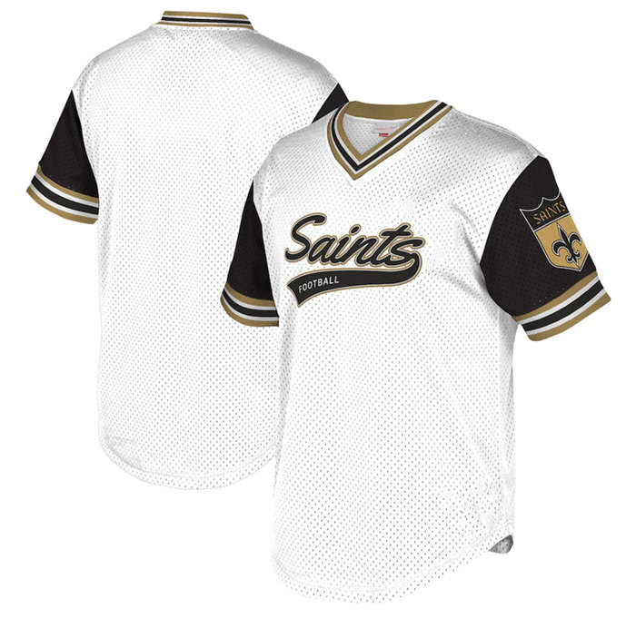 Men's New Orleans Saints White Black Mitchell & Ness T-Shirt Men's New Orleans Saints White Black Mitchell & Ness T-Shirt