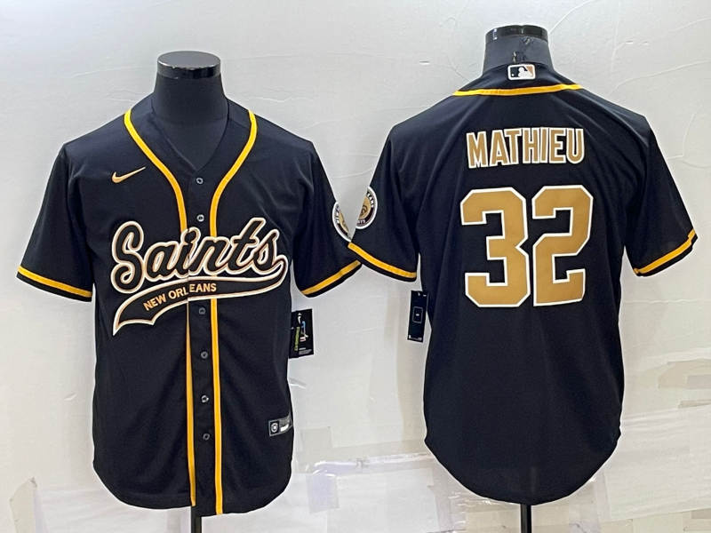Men's New Orleans Saints #32 Tyrann Mathieu Black Stitched MLB Cool Base Nike Baseball Jersey Men's New Orleans Saints #32 Tyrann Mathieu Black Stitched MLB Cool Base Nike Baseball Jersey