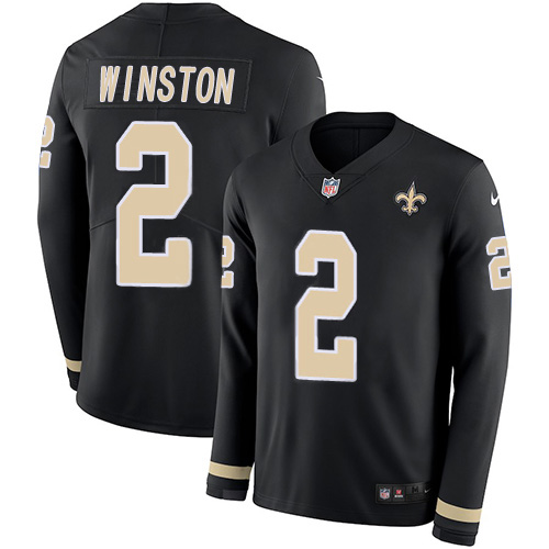 Nike Saints #2 Jameis Winston Black Team Color Men's Stitched NFL Limited Therma Long Sleeve Jersey Nike Saints #2 Jameis Winston Black Team Color Men's Stitched NFL Limited Therma Long Sleeve Jersey