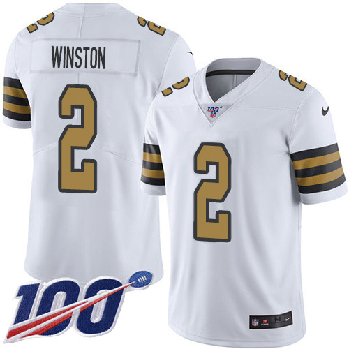 Nike Saints #2 Jameis Winston White Men's Stitched NFL Limited Rush 100th Season Jersey Nike Saints #2 Jameis Winston White Men's Stitched NFL Limited Rush 100th Season Jersey