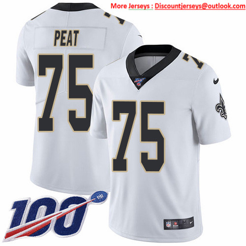 Nike Saints #75 Andrus Peat White Men's Stitched NFL 100th Season Vapor Untouchable Limited Jersey Nike Saints #75 Andrus Peat White Men's Stitched NFL 100th Season Vapor Untouchable Limited Jersey