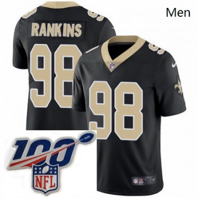 Mens Nike New Orleans Saints 98 Sheldon Rankins Black Team Color Vapor Untouchable Limited Stitched 100th anniversary Neck Patch NFL Jersey Mens Nike New Orleans Saints 98 Sheldon Rankins Black Team Color Vapor Untouchable Limited Stitched 100th anniversary Neck Patch NFL Jersey