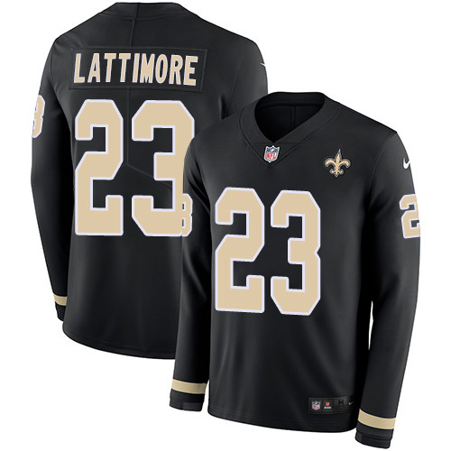 Nike Saints #23 Marshon Lattimore Black Team Color Men's Stitched NFL Limited Therma Long Sleeve Jersey Nike Saints #23 Marshon Lattimore Black Team Color Men's Stitched NFL Limited Therma Long Sleeve Jersey