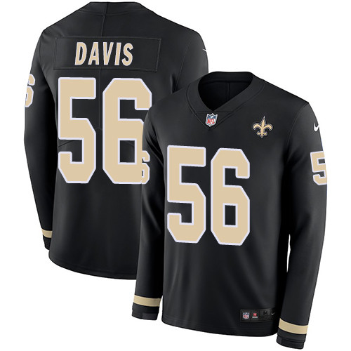 Nike Saints #56 DeMario Davis Black Team Color Men's Stitched NFL Limited Therma Long Sleeve Jersey Nike Saints #56 DeMario Davis Black Team Color Men's Stitched NFL Limited Therma Long Sleeve Jersey