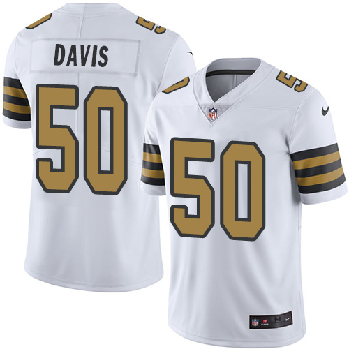 Nike Saints #50 DeMario Davis White Men's Stitched NFL Limited Rush Jersey