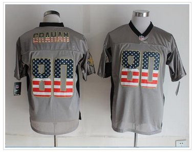 NEW New Orleans Saints #80 Jimmy Graham Grey NFL Elite USA Flag Fashion Jersey
