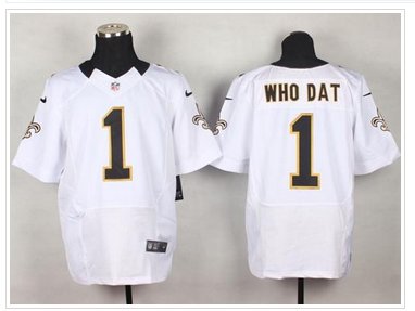 NEW Saints #1 Who Dat White Men's Stitched NFL Elite Jersey