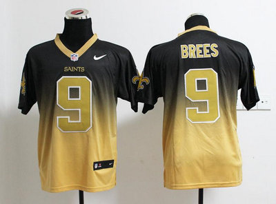 NEW New Orleans Saints 9 Drew Brees Black Yellow Drift Fashion II Elite NFL Jerseys
