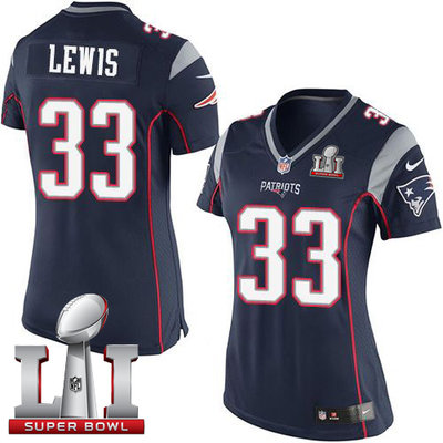 Nike Patriots #33 Dion Lewis Navy Blue Team Color Super Bowl LI 51 Women's Stitched NFL New Elite Jersey