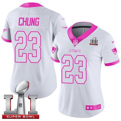 Nike Patriots #23 Patrick Chung White Pink Super Bowl LI 51 Women's Stitched NFL Limited Rush Fashion Jersey Nike Patriots #23 Patrick Chung White Pink Super Bowl LI 51 Women's Stitched NFL Limited Rush Fashion Jersey
